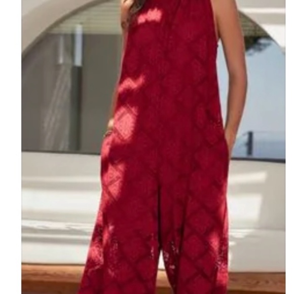 Wide leg Red lace jumpsuit - Picture 12 of 13